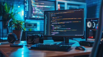 Software development concepts and programming for various devices Software Engineer Computer programmer coding process chart testing platform Data analytics online safety : Generative AI