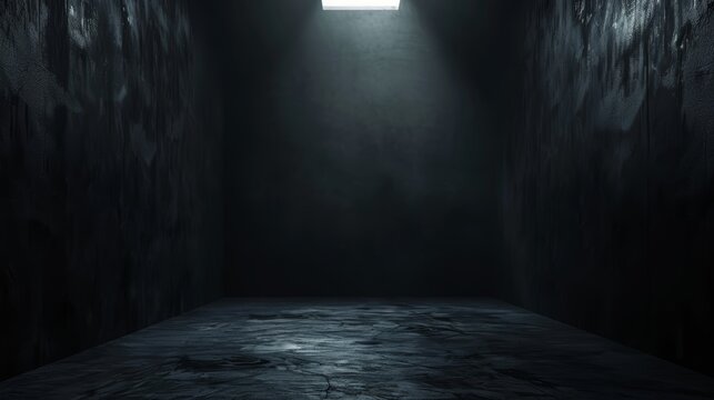 Dark and mysterious room with a single light shining down. Perfect for a horror game or movie.