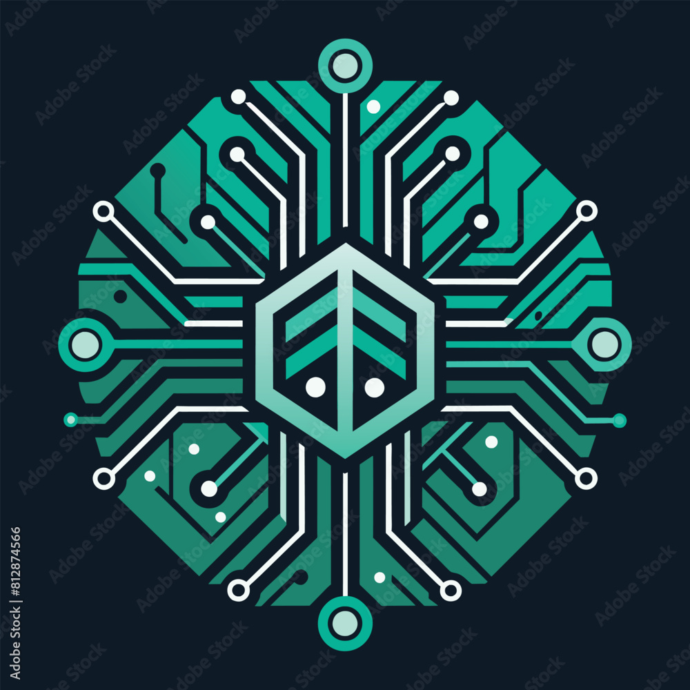 Poster a close-up of a hexagonal computer circuit board, showcasing a sleek and modern design, a sleek and 