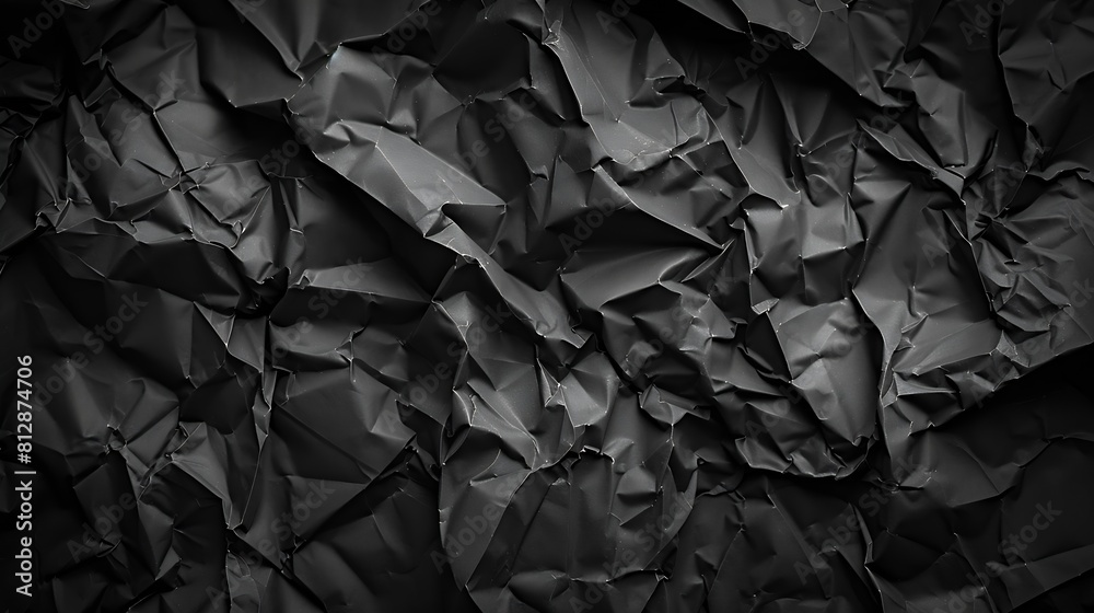 Poster Black crumpled paper texture in low light background : Generative AI