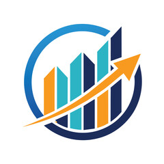 A graphic logo design in blue and orange colors with a prominent arrow symbol, A sleek and simple logo featuring a graph or chart to represent financial analysis