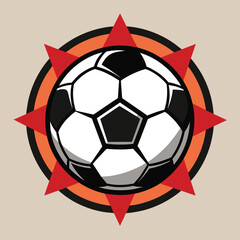 Minimalist illustration of a soccer ball surrounded by a star shape, A sleek illustration of a soccer ball, minimalist logo