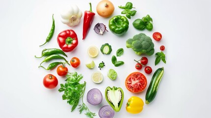 Various Vegetables And Healthy Food In Circle On White Background Generative AI hyper realistic 