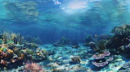 Naklejka na ściany i meble Vibrant underwater panorama of a tropical reef, AI Generative hyper realistic 