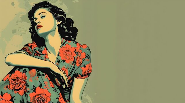 Enchanting Pop Art of a Poised and Intriguing Woman Exuding 1940s Hollywood Glamour