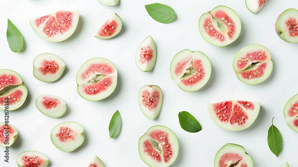 Poster Creative layout made of guava on the white background Flat lay Food concept Macro concept : Generative AI