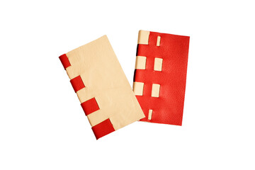 Traditional binding with red and yellow leather