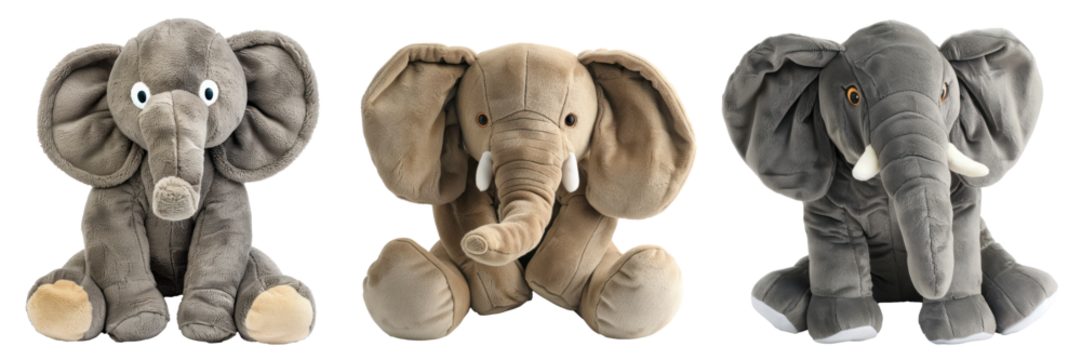 Cute elephant stuffed toy, transparent or white background