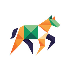 Geometric horse in triangles on a plain white backdrop, Abstract geometric shapes resembling a horse, minimalist logo