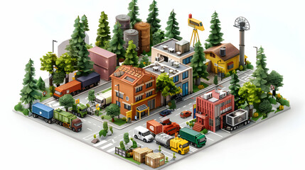 Sustainable Supply Chain Optimization: Ethical Sourcing Environmental Impact Reduction Isometric Flat Design Icon Concept