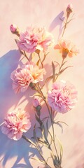 Clay style: bouquet of carnation flowers with clay texture and texture on the surface, soft lighting, 3D icon clay rendering, pastel colors, pastel background, strong color contrast, Mother's Day