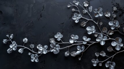 Metal flower wall art displayed on a sleek black surface, creating a modern and artistic decor piece