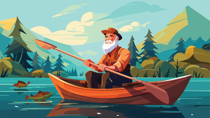 Fisherman sitting in the boat vector illustration m