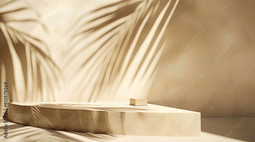 Aufkleber minimal product placement background with palm shadow on plaster wall luxury summer architecture int