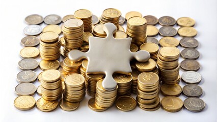 Coins with Business Growth Puzzle: An image depicting coins arranged like puzzle pieces forming a pattern of business growth, symbolizing financial strategy and success.	
