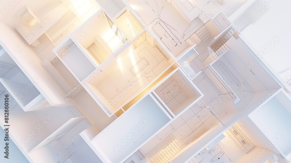 Poster top view of architectural design project of new modern home creative construction studio background 