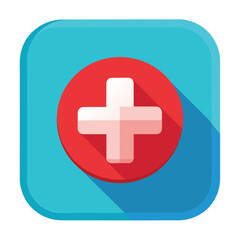 Obraz premium A blue square with a white cross on it, Contemporary representation of a healthcare app icon with a medical cross