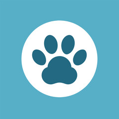 Fototapeta premium A minimalist logo featuring a white circle with a blue paw print design, Craft a minimalist logo highlighting a single pet paw in a clean and uncomplicated design
