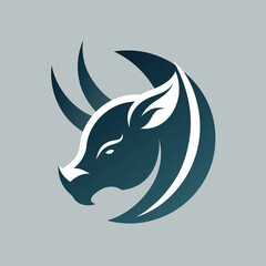 Bulls head shown against a gray backdrop, Craft a minimalist logo inspired by the elegant shape of a rhino's head