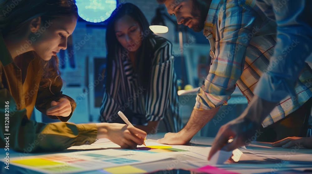 Leinwandbilder Team of Creative Web Graphic Designer planning drawing website ux app for mobile phone application and development template layout process to developing prototype wireframe User experi : Generative AI