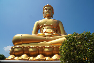 Big Golden Buddha Statue in Wat Pak Nam Phasi Charoen or Pak Nam Temple - It is famous for its...