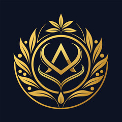 Obraz premium A refined gold emblem stands out on a sleek black background, showcasing elegance and luxury, Create a clean and refined logo for a high-end skincare brand