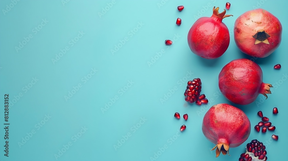 Poster fresh pomegranate creative layout on bright background healthy eating and dieting food concept winte