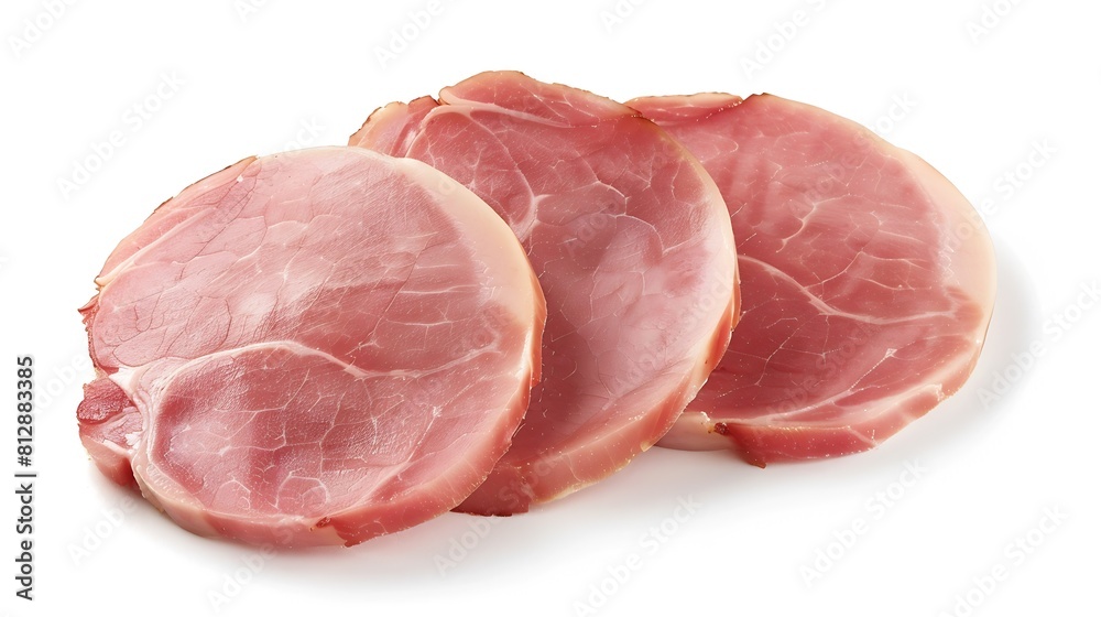 Aufkleber round pieces of ham isolated on white background three pieces of pork ham cut into slices laid out t