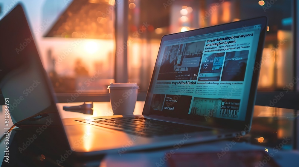Poster Sample news website opened on laptops screen All contents on website are completely made up : Generative AI