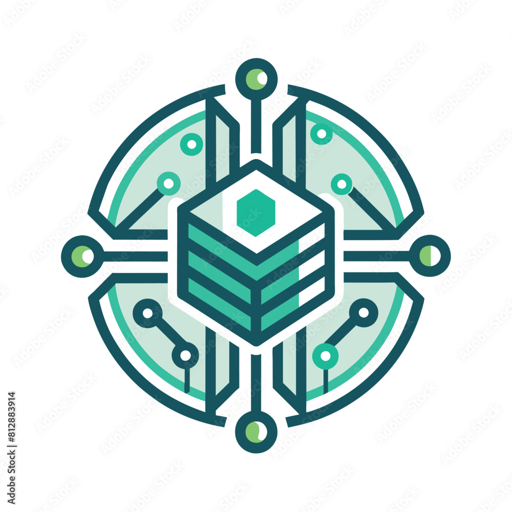 Poster a minimalist logo with a green and white color scheme, featuring a hexagonal structure in the center
