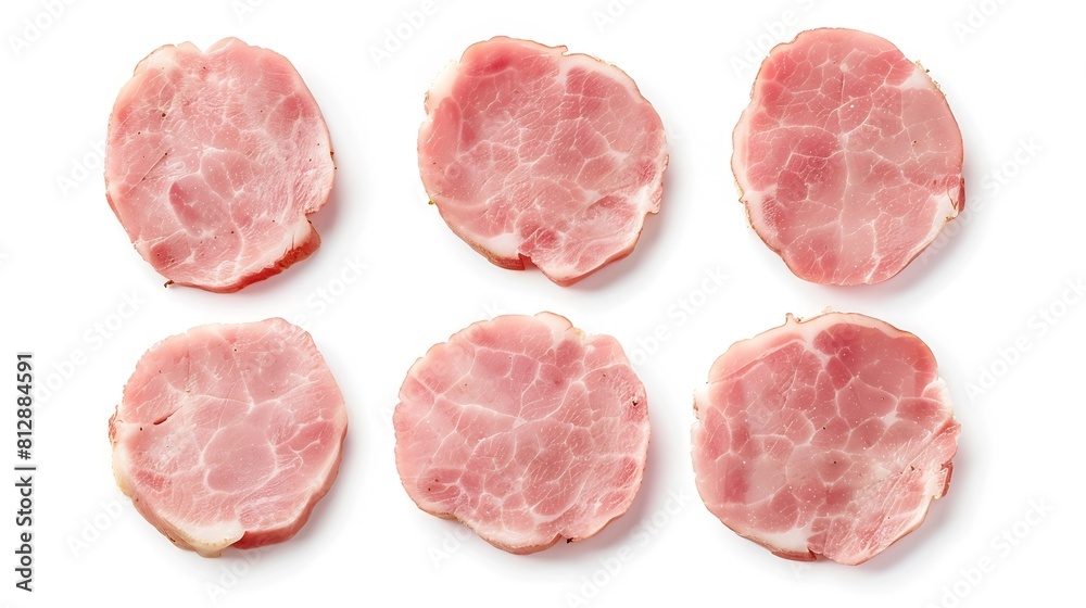 Aufkleber round pieces of ham isolated on white background with clipping path five pieces of pork ham cut into