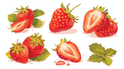 Fresh strawberry with leaves whole and half vector