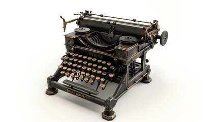old Russian mechanical typewriter 19th century white background isolate : Generative AI