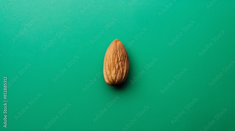 Poster creative layout made of almond on the green background flat lay food concept macro concept : generat