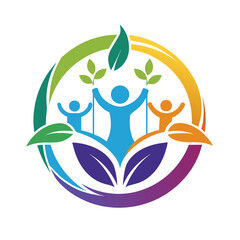 Fototapeta premium A group of individuals swinging on a swing while holding leaves in a park, Design a clean and minimalist logo for an NGO promoting social justice
