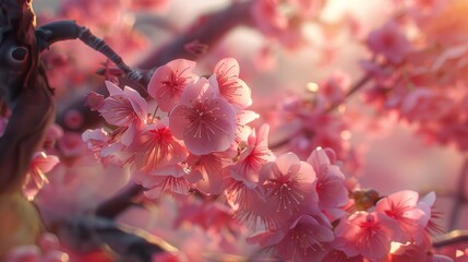 Sakura cherry blsoom are full bloom. hyper realistic 