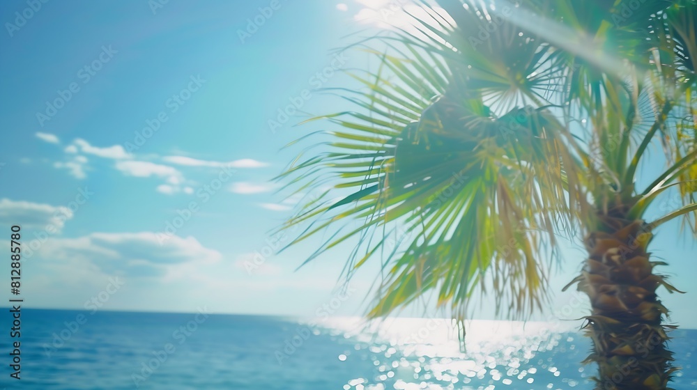 Aufkleber beautiful sea view with palm tree on sunny day : generative ai