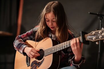 Young girl playing guitar