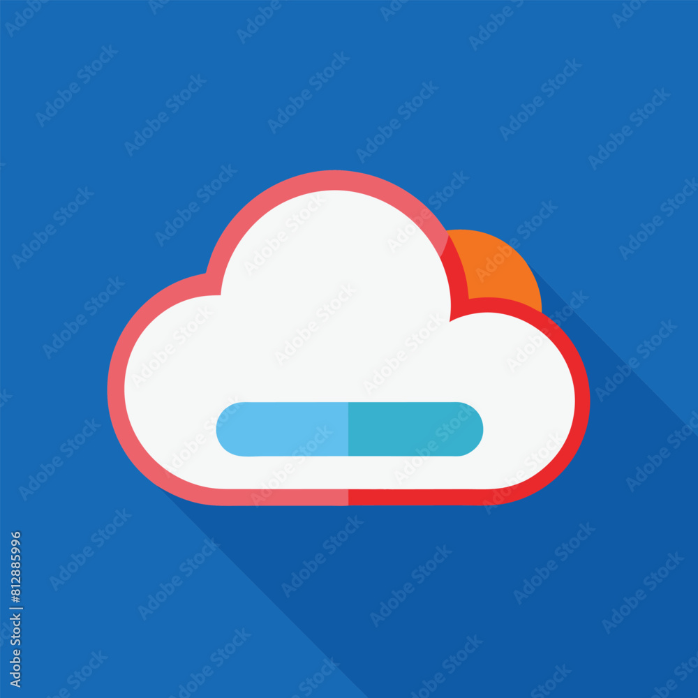 Poster minimalist flat icon featuring a cloud shape with an integrated button for user interaction, design 