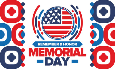 Memorial Day in United States. Remember and Honor. Federal holiday for remember and honor persons who have died while serving in the United States Armed Forces. Celebrated in May. Vector poster