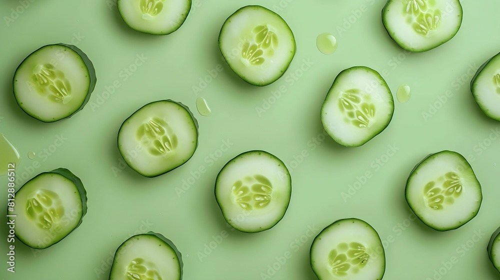 Poster Creative layout made of cucumber on the green background Flat lay Food concept : Generative AI