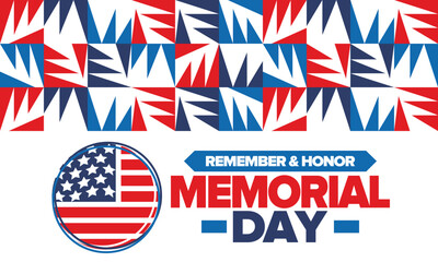 Memorial Day in United States. Remember and Honor. Federal holiday for remember and honor persons who have died while serving in the United States Armed Forces. Celebrated in May. Vector poster