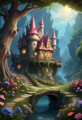 Colorful fantasy magic castle