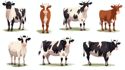 Funny black brown and white spotted cow characters