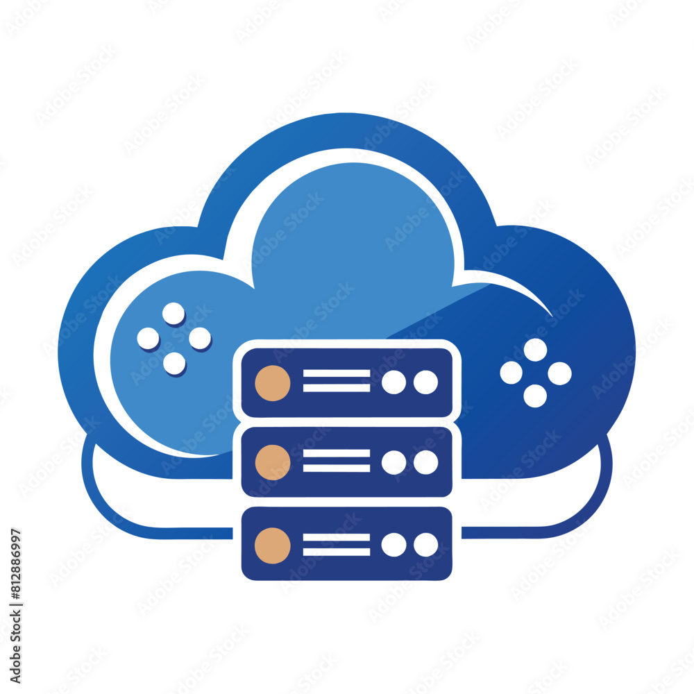 Poster a blue cloud hosting two servers, design a simple and elegant vector logo for a cloud computing plat