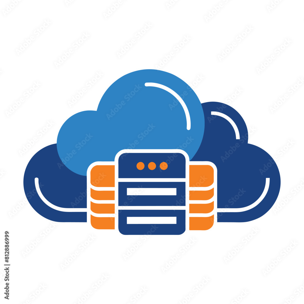 Poster a computer sitting atop a cloud in a simple and sleek vector design, design a simple and sleek vecto