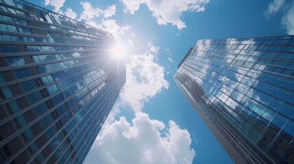 Fototapeta na wymiar Timelapse stock footage of clouds and blue sky with office building, Tokyo, Japan hyper realistic 
