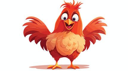 Funny cartoon red and orange chicken hen pointing t