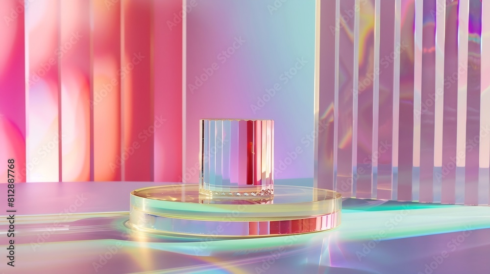 Aufkleber bright colourful abstract background made by transparent and ribbed acrylic glass empty showcase for