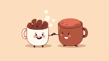 Funny coffee bean and espresso cup characters showi